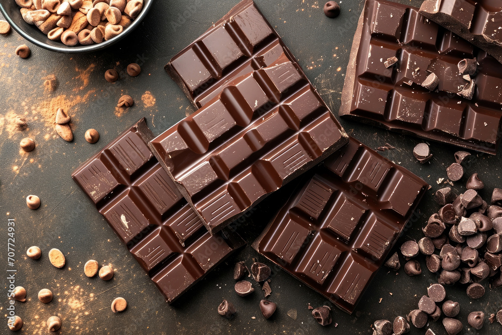 Broken chocolate bar texture background. Broken chocolate bar texture background.