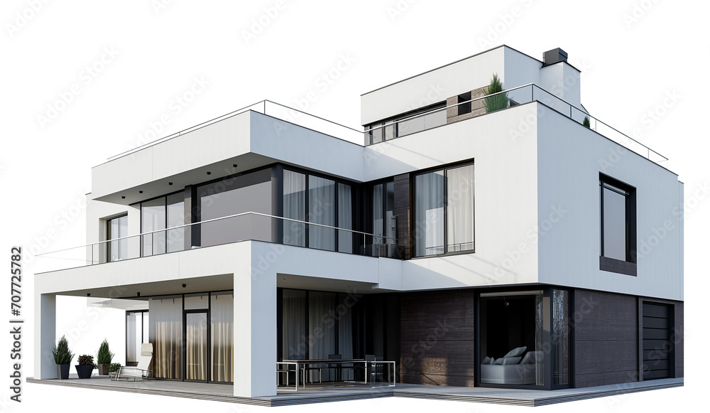 Modern Abstract Residential Building. Contemporary Style Exterior Design. Perspective View. Ai Generative