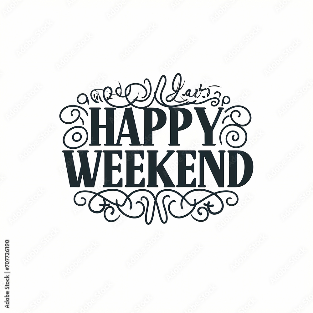 Happy Weekend, A Black And White Text