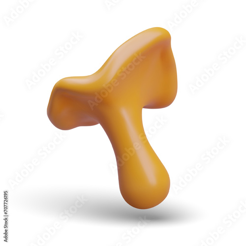 Realistic chanterelle in inclined position. Edible forest mushroom with figured cap. Natural food. Meal for gourmets. Vector image on white background