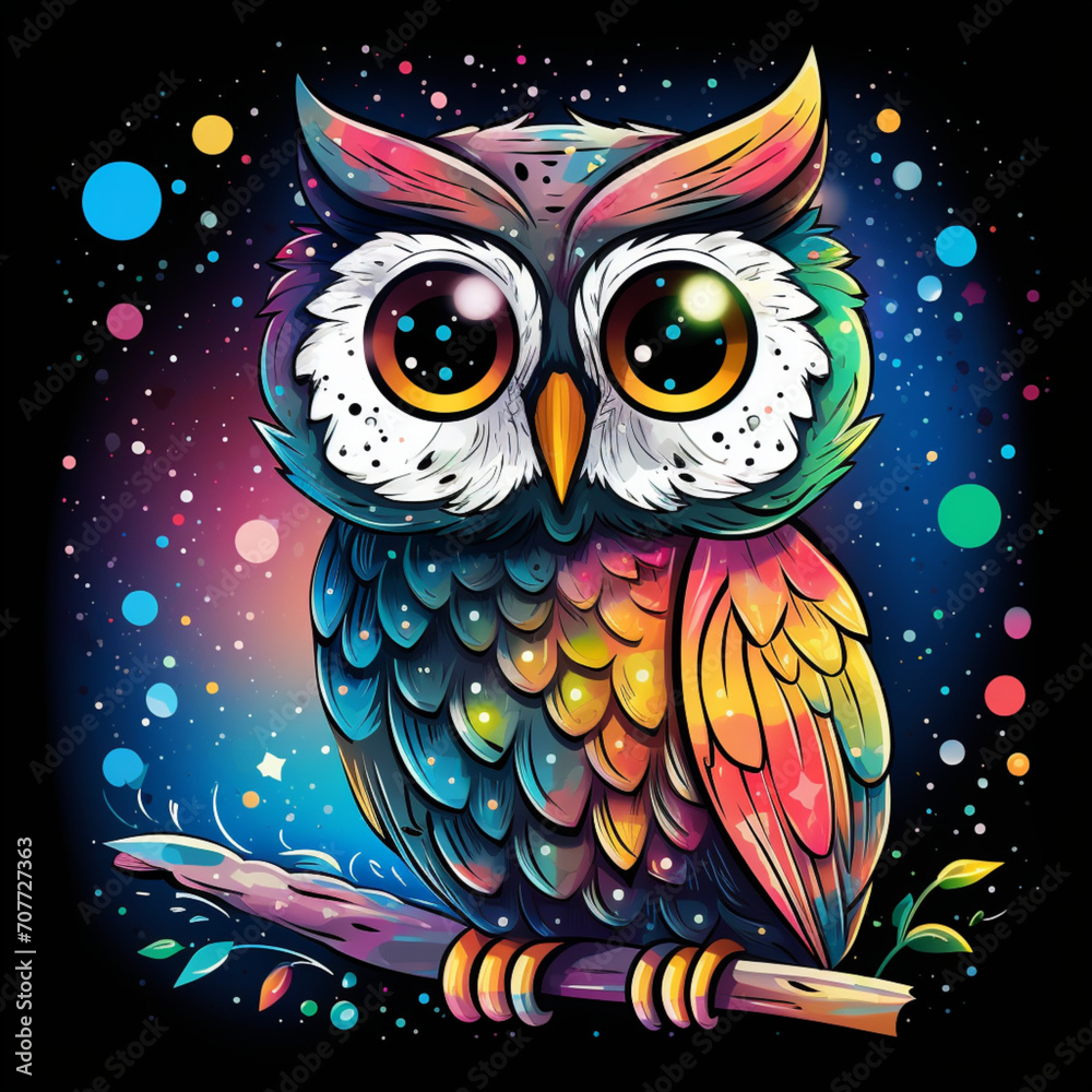 Obraz premium Playful Polka-Dotted Owl on a Magical Backdrop