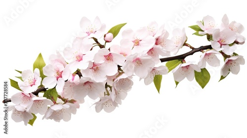Spring sakura cherry blooming flowers bouquet. Isolated realistic pink petals  blossom  branches  leaves vector set. Design spring tree illustration  generative ai