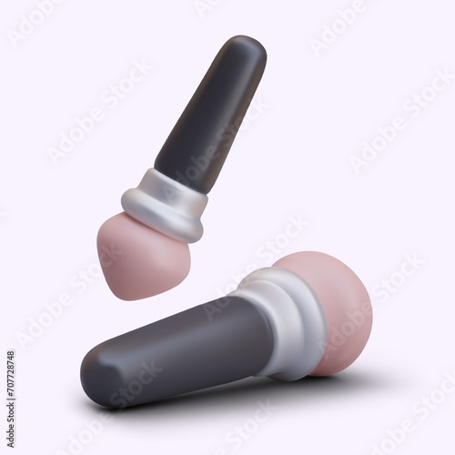 Big round makeup brush. Image for online store of cosmetics and accessories. Illustration for advertising services of makeup artist. Professional tools