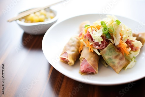 corned beef and cabbage egg rolls with dipping sauce
