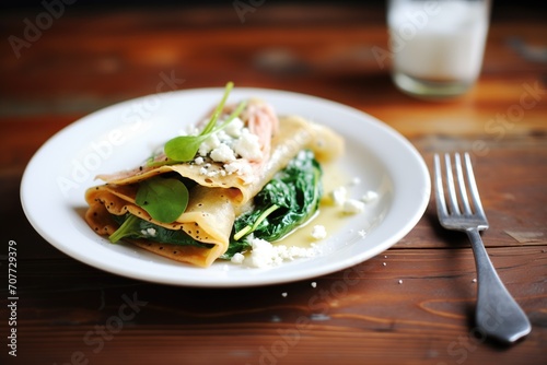 savory crepe with spinach and feta cheese