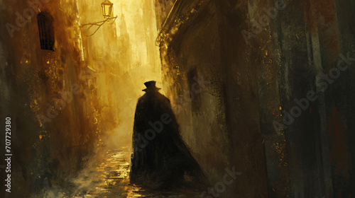 Dracula hiding in narrow alley from burning sun late
