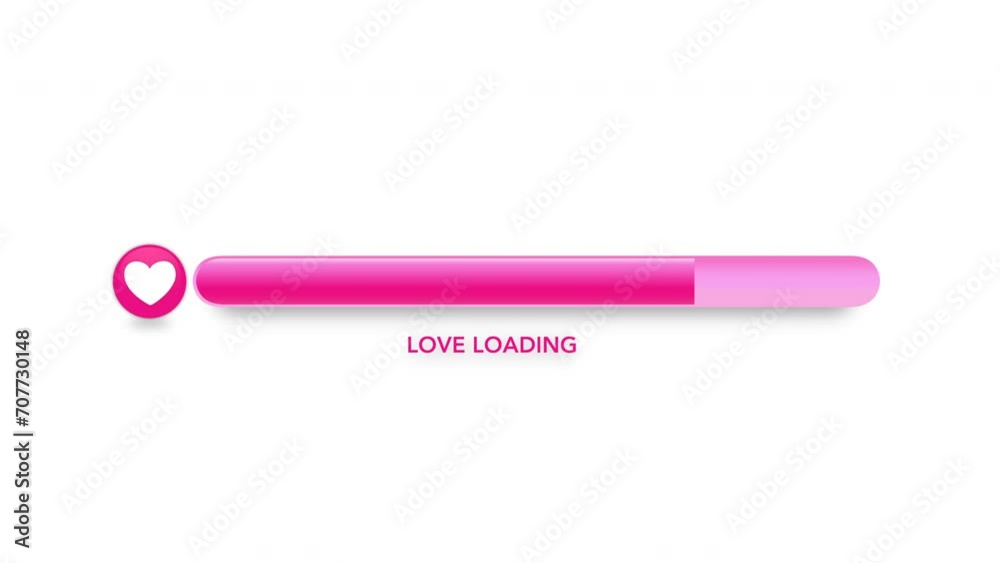 Pink Progress Loading Bar moving with love heart shape, heart pop out at the end to show completed loading. Pink Progress Loading Bar moving with love heart shape, heart pop out at the end to show completed loading.