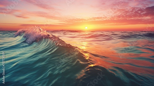 Tranquil Ocean Sunset: Vibrant Colors on the Horizon with Motion of Waves