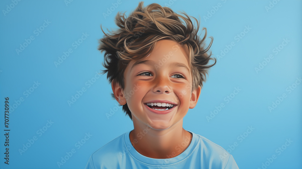 image shows a child with a joyful expression and hair tossed in the air. image shows a child with a joyful expression and hair tossed in the air.