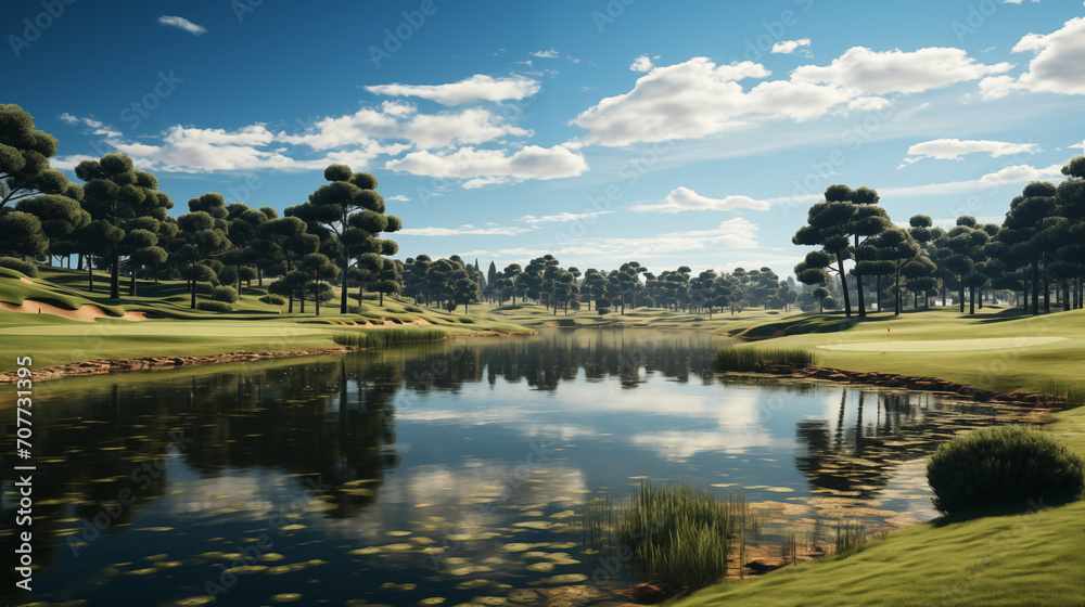 Fototapeta premium landscape with lake and mountains