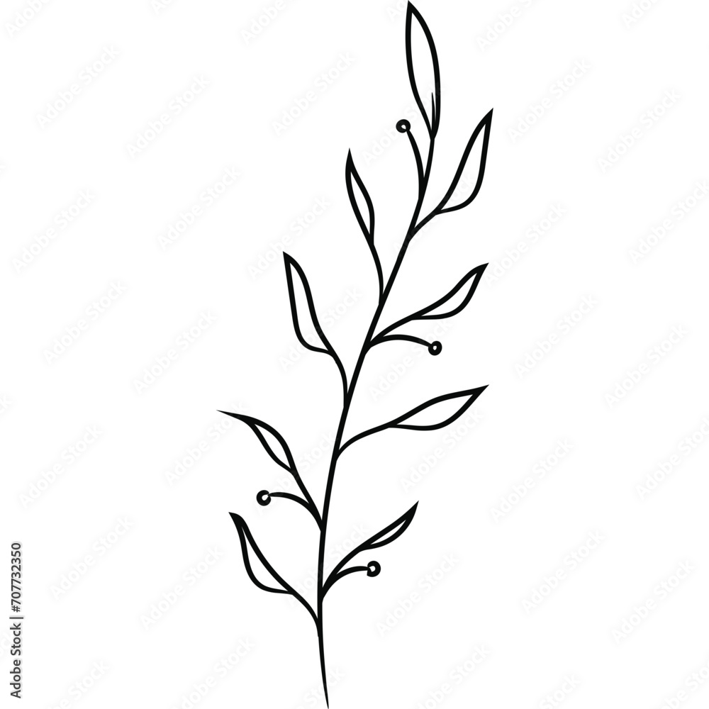 Black and White Wildflower Line Art Drawing Clipart