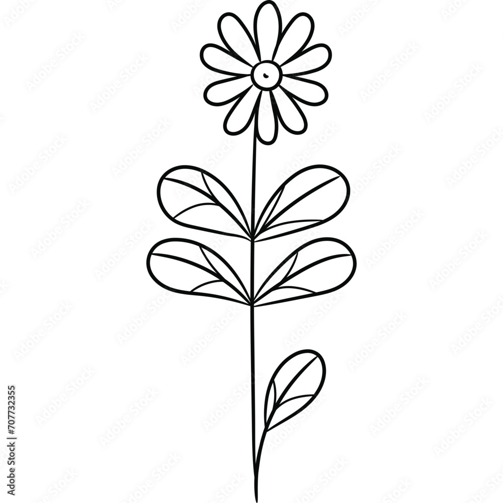 Black and White Wildflower Drawing Clipart Vector