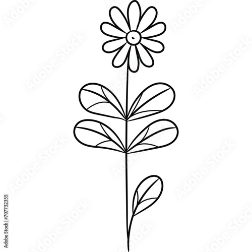Black and White Wildflower Drawing Clipart Vector