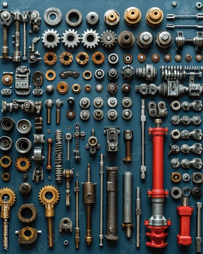 Mechanic in the style of knolling. Generative AI.