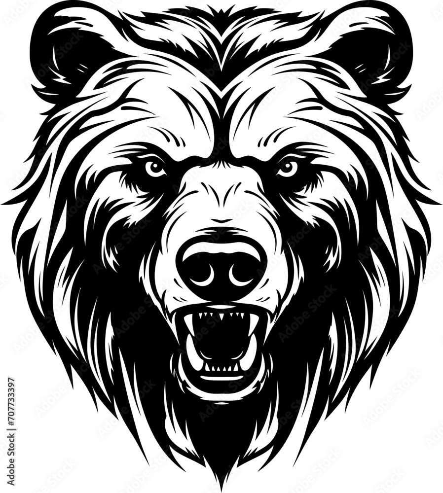 Fototapeta premium Bear tattoo silhouette in black color. Vector template for laser cutting wall art.