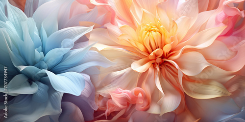 Fondo de pantalla abstracto, diseño y patrón de flores coloridas en tonos pastel. Ornamento, naturaleza en primavera. photo