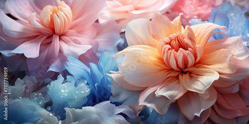 Fondo de pantalla abstracto, diseño y patrón de flores coloridas en tonos pastel. Ornamento, naturaleza en primavera. © TaniaC.