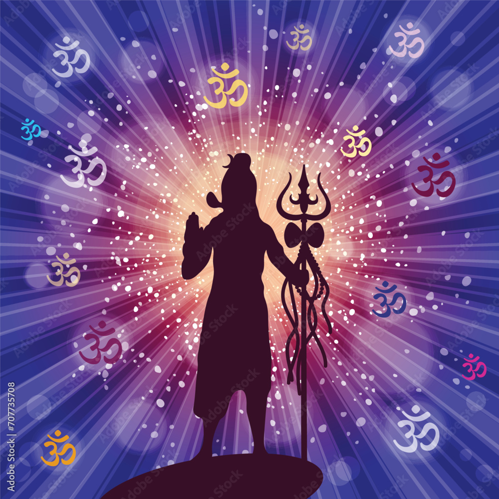 Shiva in brilliant galactic space. Greeting card for Maha Shivratri, a Hindu festival celebrated of Lord Shiva. Om or Aum Indian sacred sound. Shiva in brilliant galactic space. Greeting card for Maha Shivratri, a Hindu festival celebrated of Lord Shiva. Om or Aum Indian sacred sound.