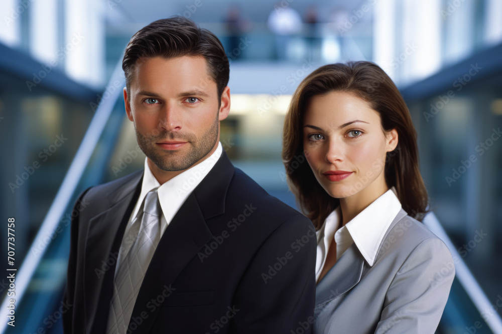 coworking man and woman in formal wear in office space. business people coworking man and woman in formal wear in office space. business people