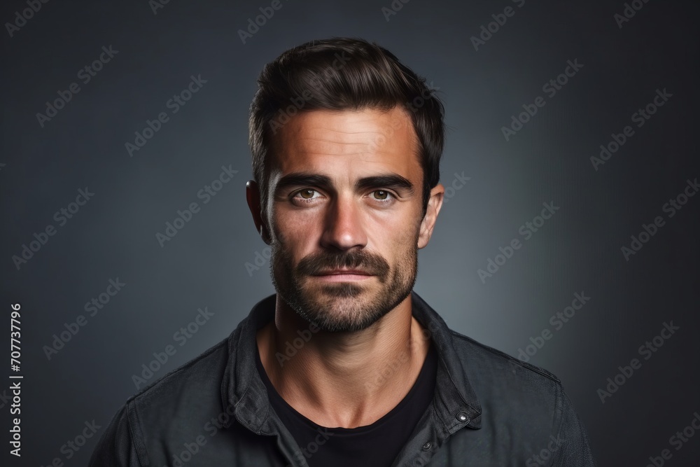 Portrait of a handsome man over dark background. Men's beauty, fashion.