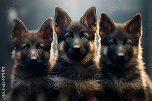 Group of german shepherd puppies in night