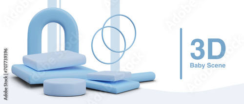 Cute blue concept for displaying children products, goods. Baby scene