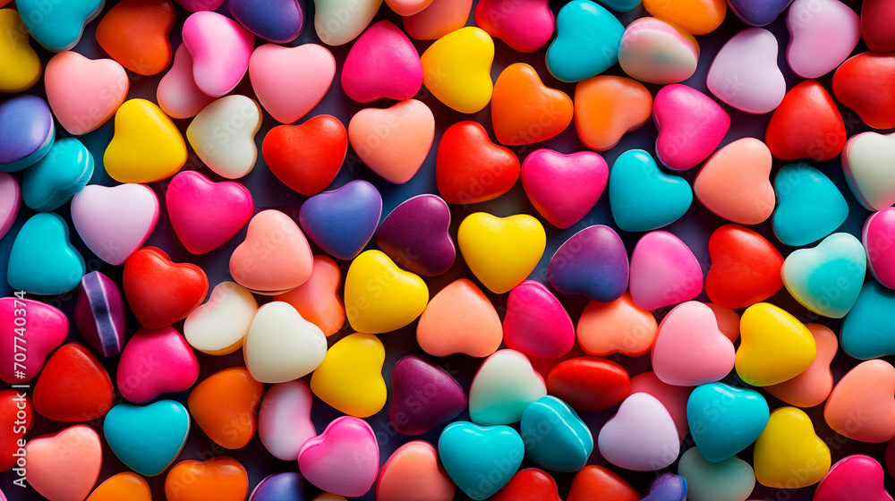 Valentines day background hearts shaped sweets, colorful candies pattern Valentines day background hearts shaped sweets, colorful candies pattern