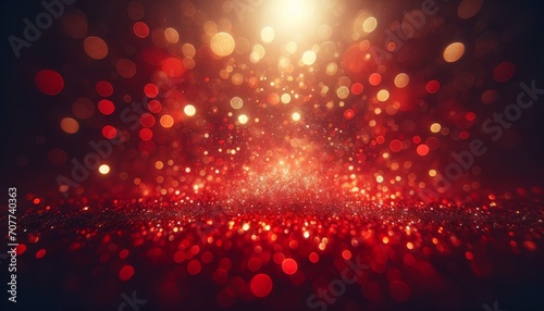 Festive Winter Holiday Valentine scene with crimson red background, bokeh lights and glitter texture Generate Image