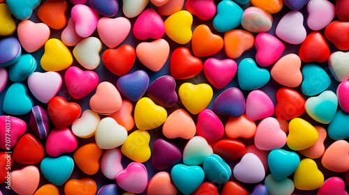 Valentines day background hearts shaped sweets, colorful candies pattern
