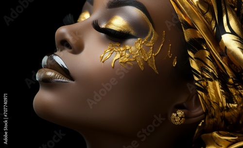 Face of beautiful African American woman with golden make-up