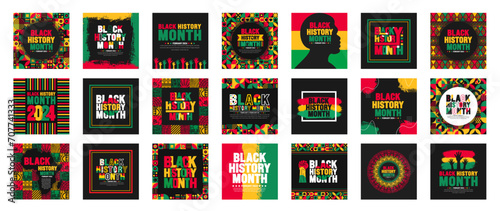 21 big mega bundle of African American Black history month colorful lettering typography social media post banner design template. Celebrated February in united state and Canada. Juneteenth. Kwanzaa.
