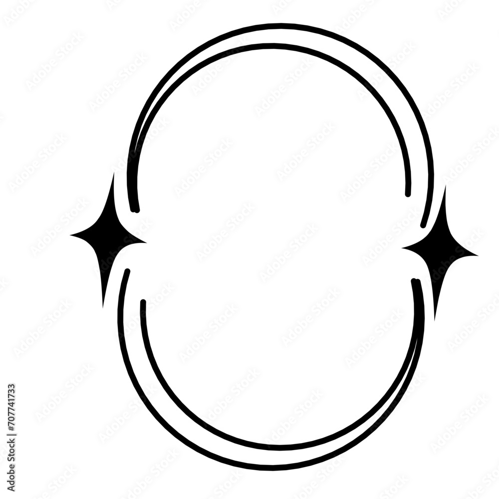 Fototapeta premium Retro stars, starburst icons and minimalist frames and borders with twinkle star. Different aesthetic oval elements and arch line frame, moving brutalist shapes. Modern trendy icons and symbol. Vector