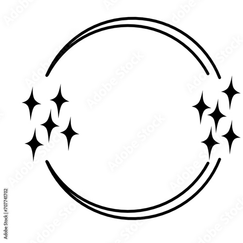 Retro stars, starburst icons and minimalist frames and borders with twinkle star. Different aesthetic oval elements and arch line frame, moving brutalist shapes. Modern trendy icons and symbol. Vector photo