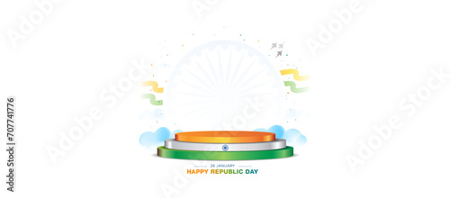 Vector illustration of Indian republic day holiday. Tricolor podium stage design for product display and promotional advertising.