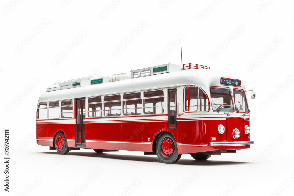 Vintage red bus on white background