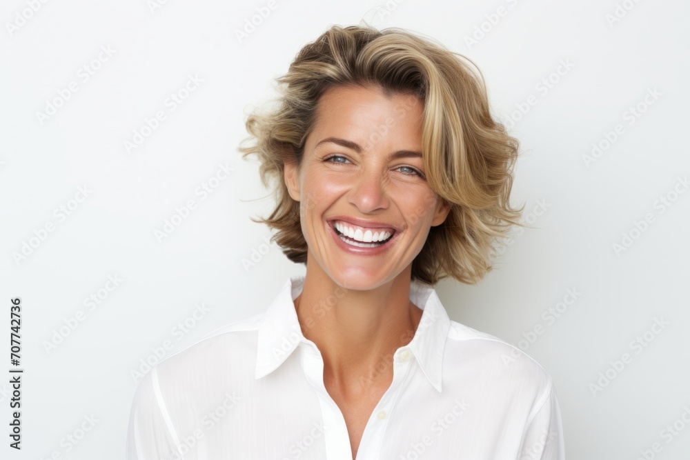 Portrait of a smiling businesswoman looking at camera over white background Portrait of a smiling businesswoman looking at camera over white background