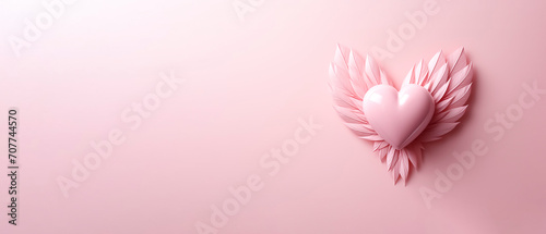 Heart on Pink Background with Copyspace. Romantic Minimalism. Love and Valentines Day concept. photo