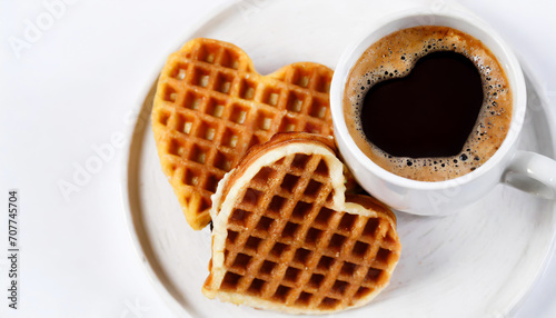 Brewing Romance: Heart-Shaped Pancakes Waffles Paired Perfectly with Coffee Affection