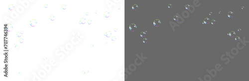 Soap bubble floating transparent background. Realistic air water soap foam bubble with rainbow colors. Bubble frame border PNG