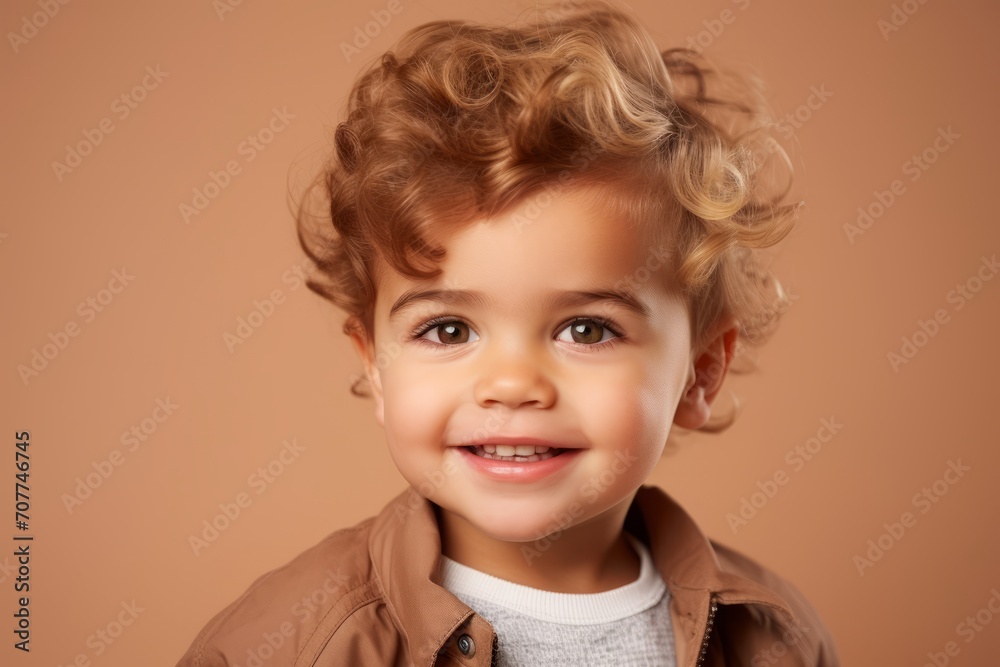 Portrait of a cute little boy with curly hair, studio shot Portrait of a cute little boy with curly hair, studio shot