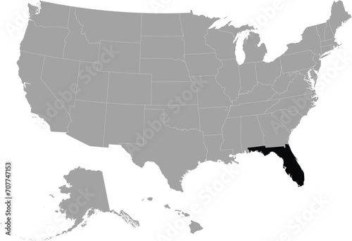 Black Map of US federal state of Florida within gray map of United States of America
