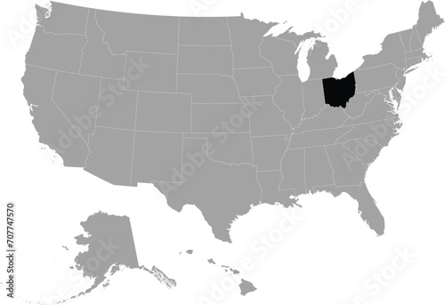Black Map of US federal state of Ohio within gray map of United States of America