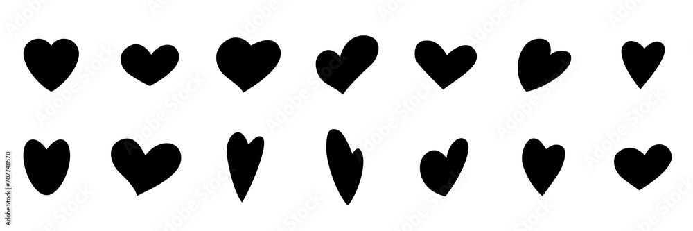 Φωτογραφία Hearts icons set, love, romance and passion symbols, trendy collection of black