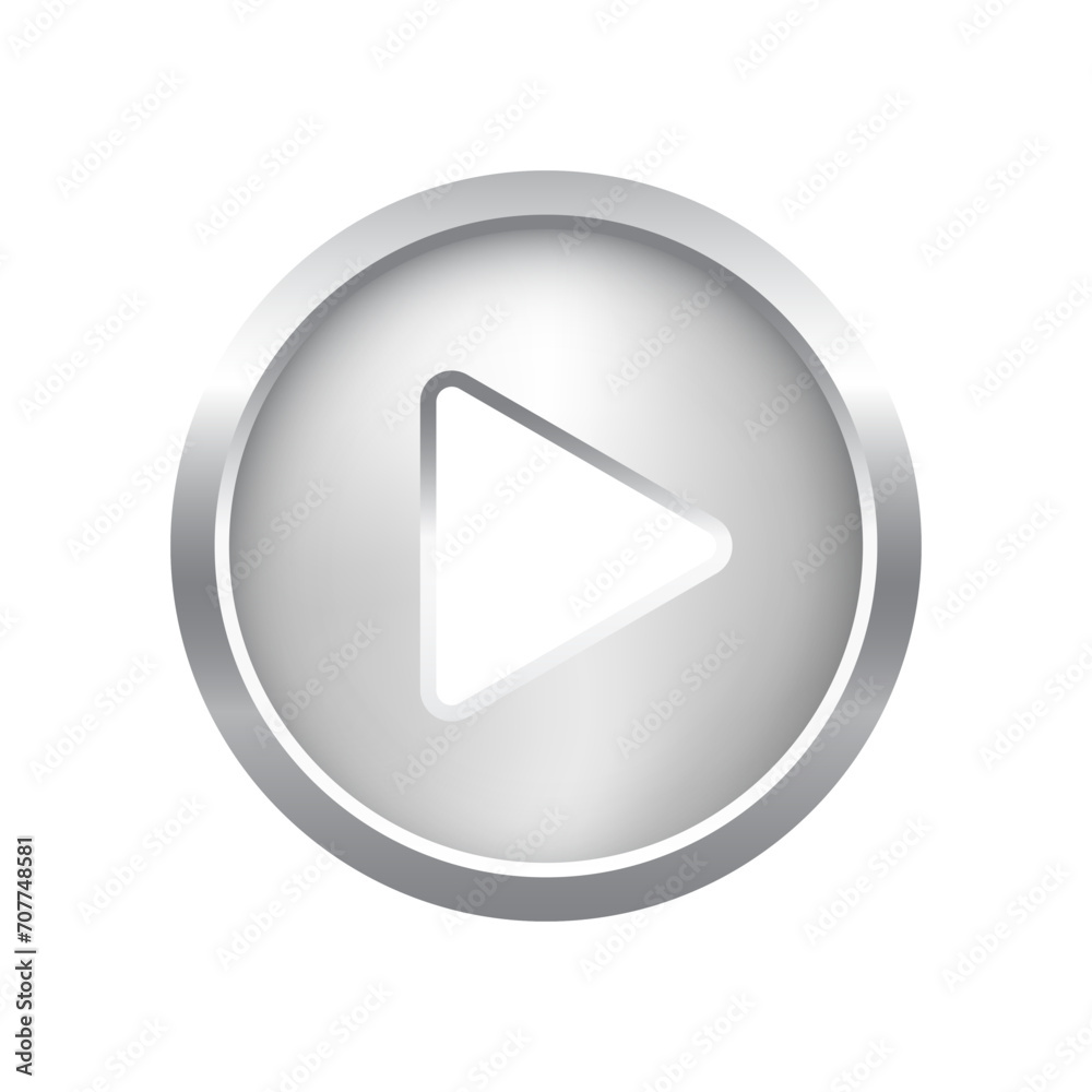 Silver play button 3d vector illustration. Abstract silver circle ring on white background with triangle. Play icon, Press to start. Multimedia, audio, video, cinema, music Silver play button 3d vector illustration. Abstract silver circle ring on white background with triangle. Play icon, Press to start. Multimedia, audio, video, cinema, music