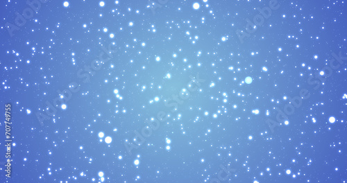 Elegant simple attractive happy festive holiday season background. Particle bokeh glossy smooth glittering white circles flying forward towards screen luxury deluxe backdrop.