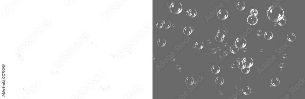 Soap bubble floating transparent background. Realistic air water soap foam bubble with rainbow colors. Bubble frame border PNG - obrazy, fototapety, plakaty 