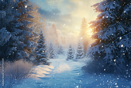 winter Christmas scene landscape illustration © UC