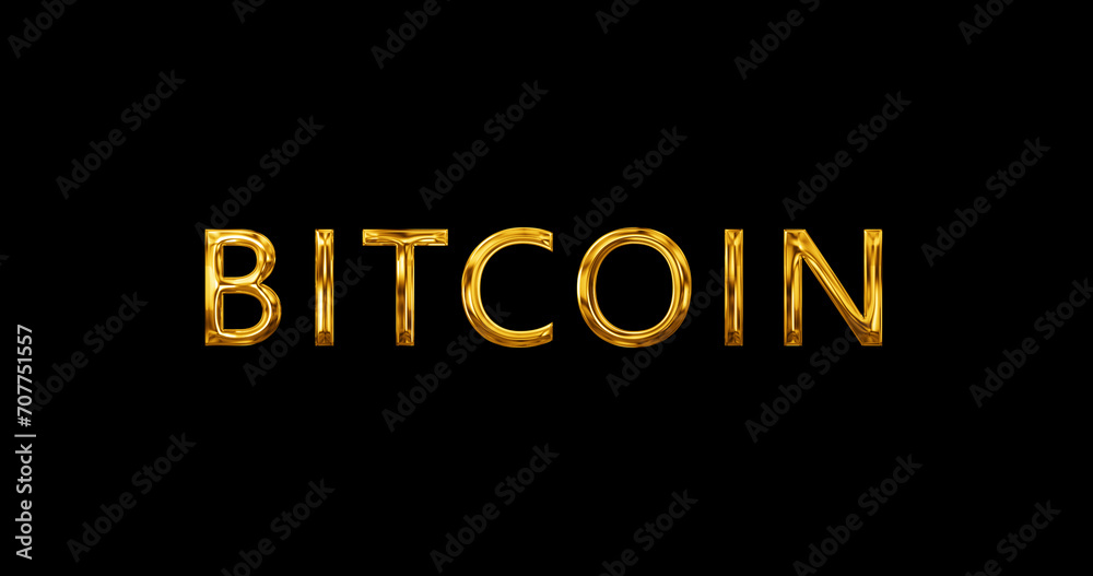 Obraz premium Bitcoin digital currency typographic gold animation. Cryptocurrency financial and technology background. Wealth trade and economic network motion graphic. Gold money like shining.