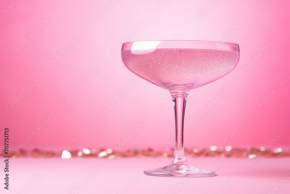 Glass with rose wine or champagne on light pink background. Summer drink for cocktail party, wine shop or wine tasting concept. Date or romantic dinner. Copy space Glass with rose wine or champagne on light pink background. Summer drink for cocktail party, wine shop or wine tasting concept. Date or romantic dinner. Copy space