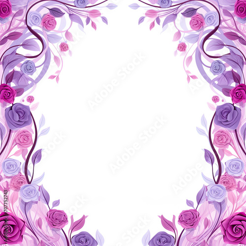 Greeting card mockup with March 8 holiday with decorative flowers in pink and purple tones, copy space